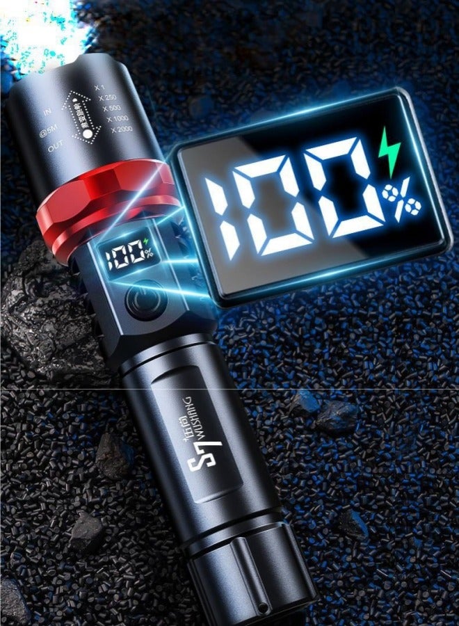 S7 Rechargeable flashlight, 10000 high brightness flashlight with side COB lamp, most powerful 26650 battery, 7 lighting modes, zoom, IPX4 waterproof, for emergency use, camping,flashlight xhp70 - Image 1