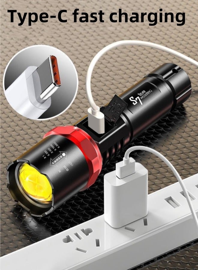 S7 Rechargeable flashlight, 10000 high brightness flashlight with side COB lamp, most powerful 26650 battery, 7 lighting modes, zoom, IPX4 waterproof, for emergency use, camping,flashlight xhp70 - Image 3