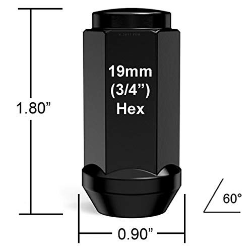 StanceMagic ستانس ماجيك - مجموعة من 20 صمولة لوج سوداء - خيوط مترية 14x1.5 - مقعد مغلق مدبب مخروطية الشكل - طول 1.8 بوصة - تستخدم مفتاح سداسي 19 مم أو 3/4 بوصة لمسمار العجلة M14x1.5 - Image 2