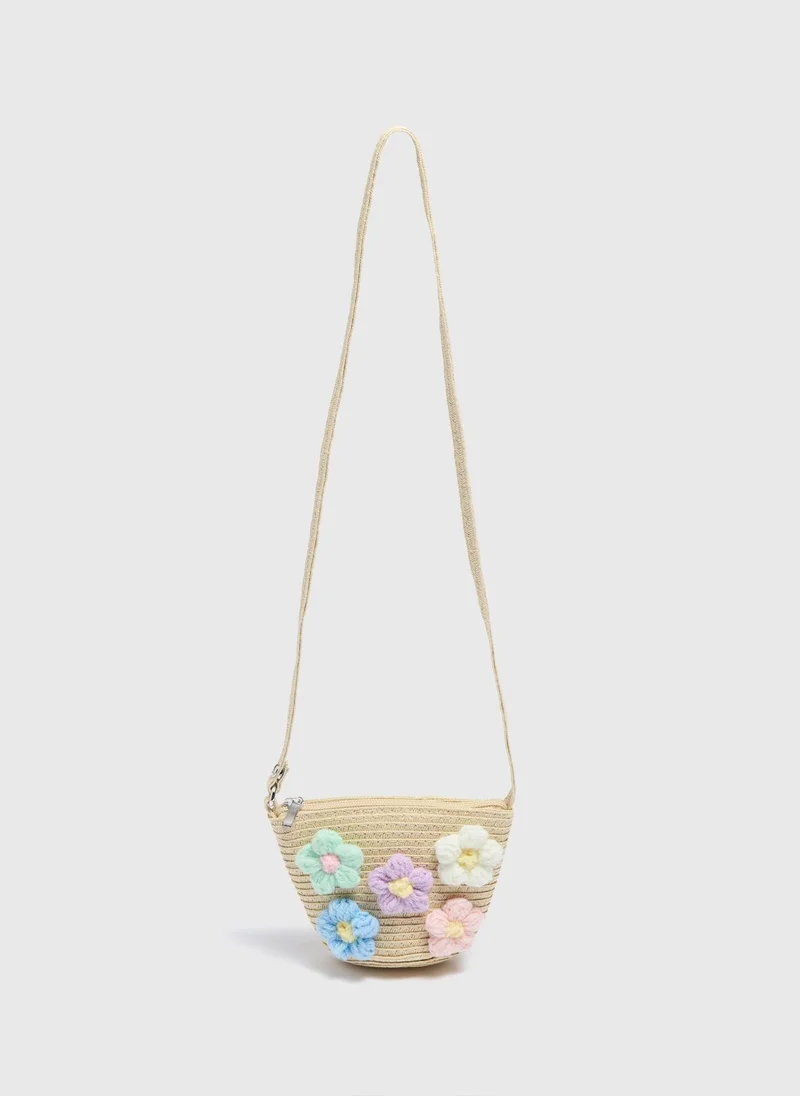 Matalan Girls Natural Straw Daisy Crossbody Bag