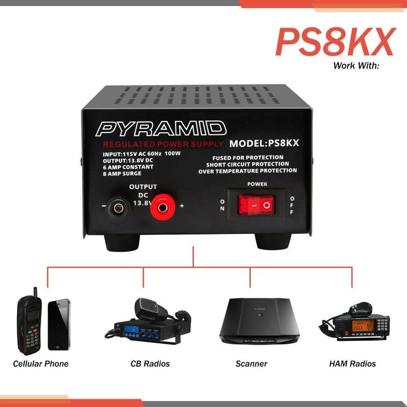 Pyramid Pyramid Universal Compact Bench Power Supply  6 Amp Linear Regulated Home Lab Benchtop ACtoDC 12V Converter w 138 Volt DC 115V AC 100 Watt Power Input Screw Type Terminals  Pyramid PS8KX  - Image 4