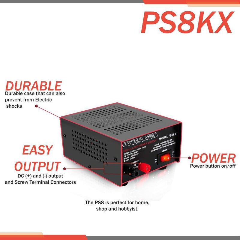 Pyramid Pyramid Universal Compact Bench Power Supply  6 Amp Linear Regulated Home Lab Benchtop ACtoDC 12V Converter w 138 Volt DC 115V AC 100 Watt Power Input Screw Type Terminals  Pyramid PS8KX  - Image 3