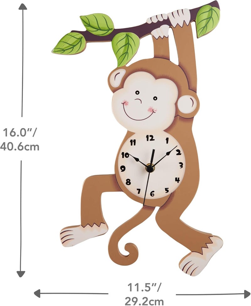 Fantasy Fields Sunny Safari Nursery Clock, Decorative Silent Non-Ticking Kids Wall Clock for Classrooms, Kids Bedrooms, & Playrooms, Monkey Wall Decor, Brown - Image 3