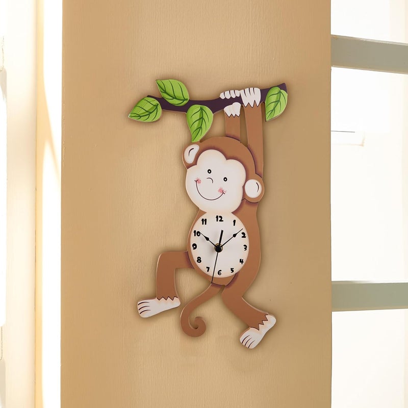 Fantasy Fields Sunny Safari Nursery Clock, Decorative Silent Non-Ticking Kids Wall Clock for Classrooms, Kids Bedrooms, & Playrooms, Monkey Wall Decor, Brown - Image 2