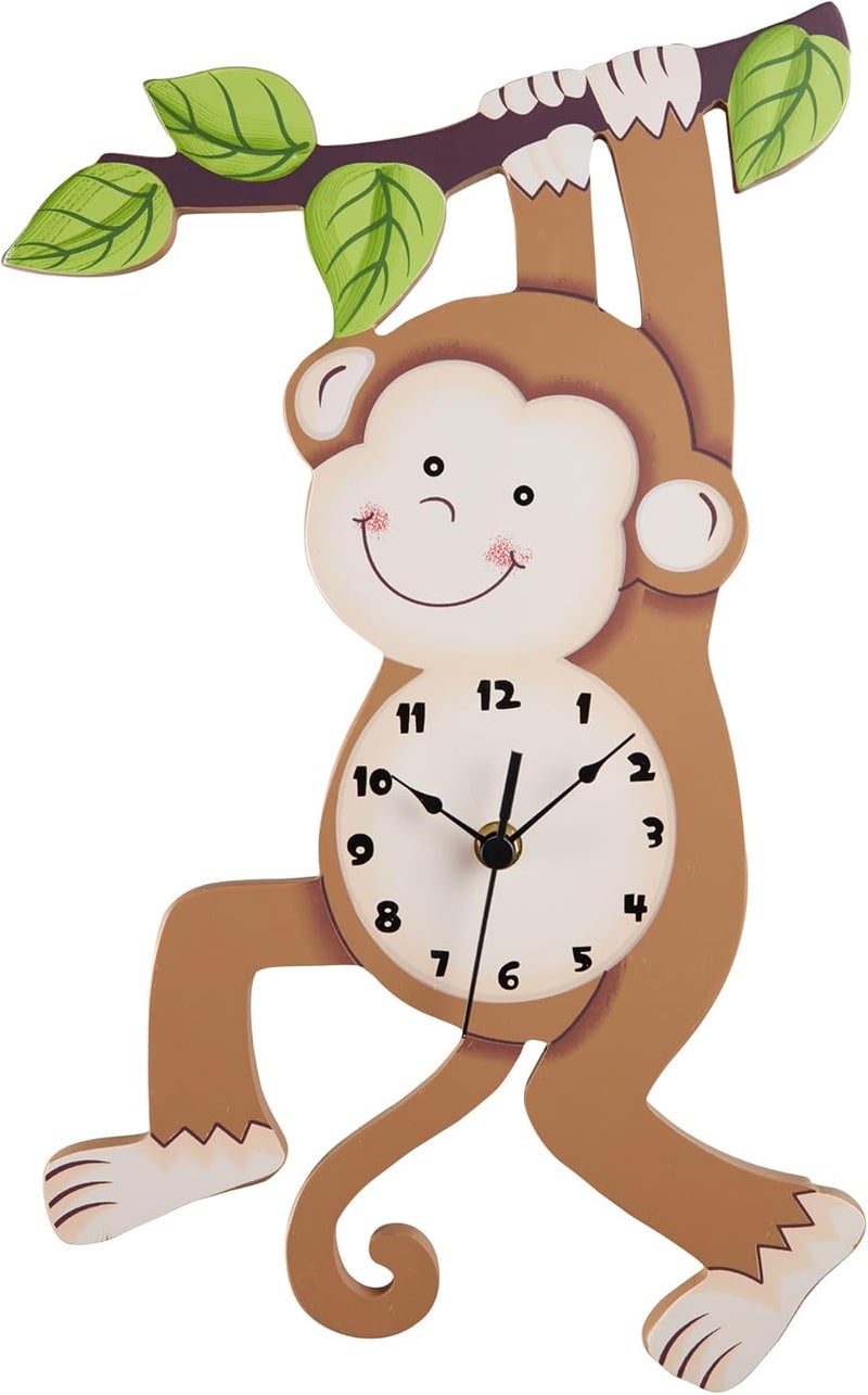 Fantasy Fields Sunny Safari Nursery Clock, Decorative Silent Non-Ticking Kids Wall Clock for Classrooms, Kids Bedrooms, & Playrooms, Monkey Wall Decor, Brown - Image 1