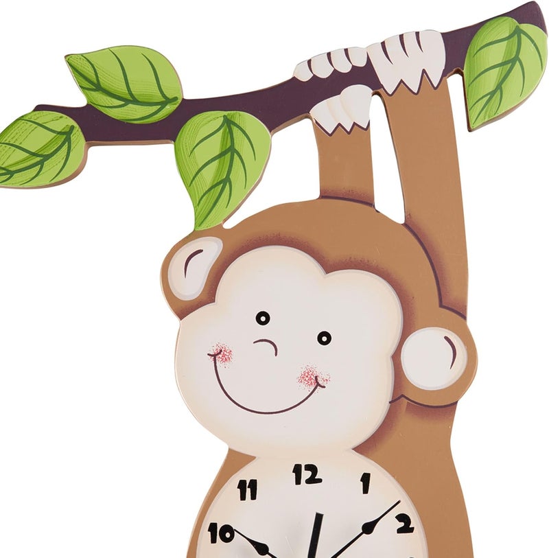 Fantasy Fields Sunny Safari Nursery Clock, Decorative Silent Non-Ticking Kids Wall Clock for Classrooms, Kids Bedrooms, & Playrooms, Monkey Wall Decor, Brown - Image 4