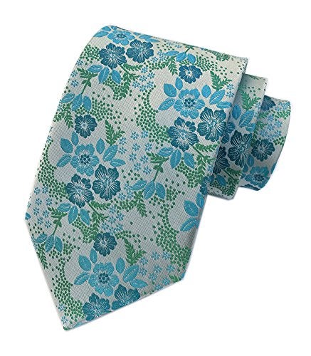 Elfeves Men Cyan Blue Green Tie Towel Set Floral Woven Silk Formal Necktie for Gentleman - Image 5