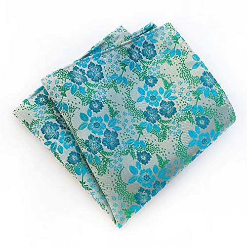 Elfeves Men Cyan Blue Green Tie Towel Set Floral Woven Silk Formal Necktie for Gentleman - Image 4