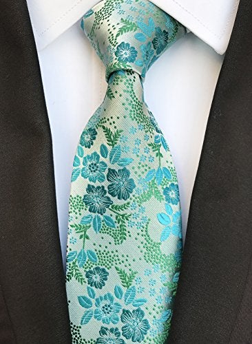 Elfeves Men Cyan Blue Green Tie Towel Set Floral Woven Silk Formal Necktie for Gentleman - Image 2