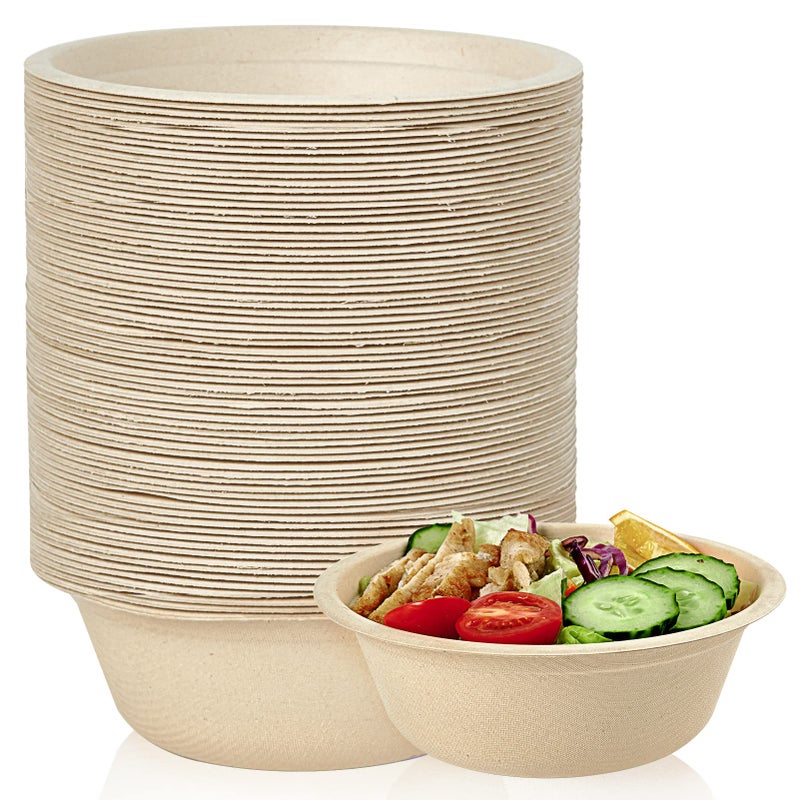 ECOLipak 150 Pack Compostable Disposable Paper Bowls  16 OZ Biodegradable Bagasse Eco-Friendly Sugarcane Soup Bowls for Salad Wheat Flakes(Nature) - Image 1