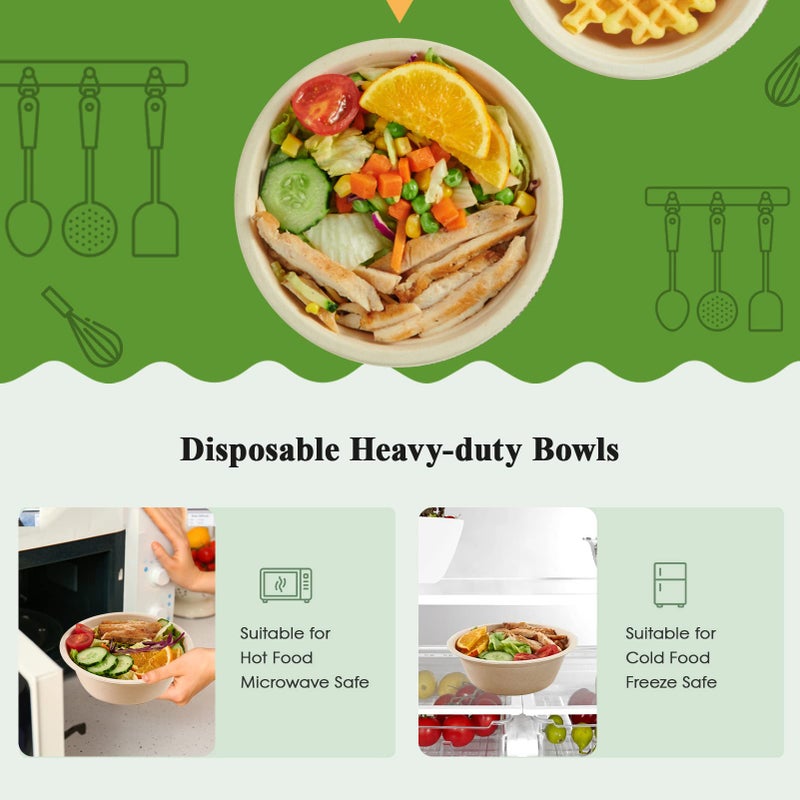 ECOLipak 150 Pack Compostable Disposable Paper Bowls  16 OZ Biodegradable Bagasse Eco-Friendly Sugarcane Soup Bowls for Salad Wheat Flakes(Nature) - Image 4