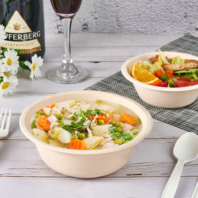 ECOLipak 150 Pack Compostable Disposable Paper Bowls  16 OZ Biodegradable Bagasse Eco-Friendly Sugarcane Soup Bowls for Salad Wheat Flakes(Nature) - Image 5