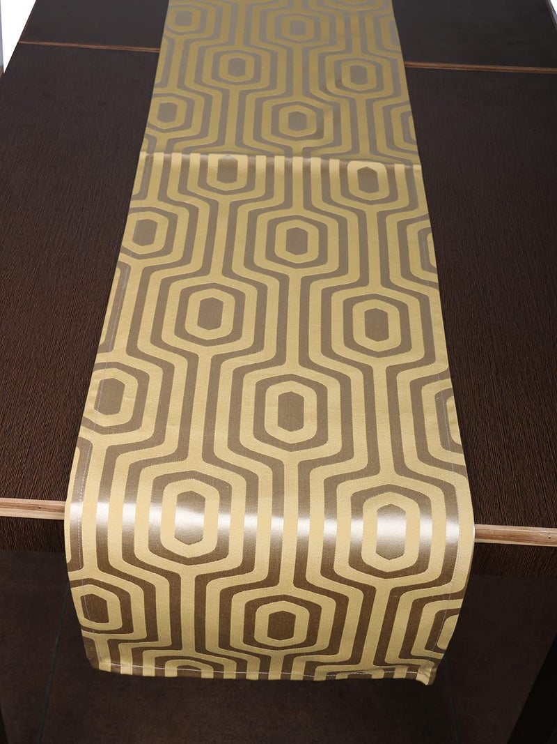 Home - The Best is for You Cotton Table Runner with Woven Damask Design (Mustard_Hexa, 13X60 Inch) - Pack of 1 - Image 2
