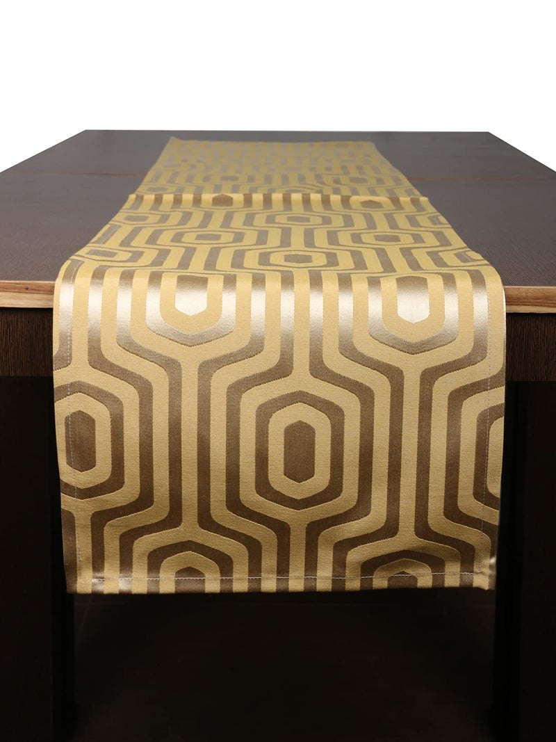 Home - The Best is for You Cotton Table Runner with Woven Damask Design (Mustard_Hexa, 13X60 Inch) - Pack of 1 - Image 1
