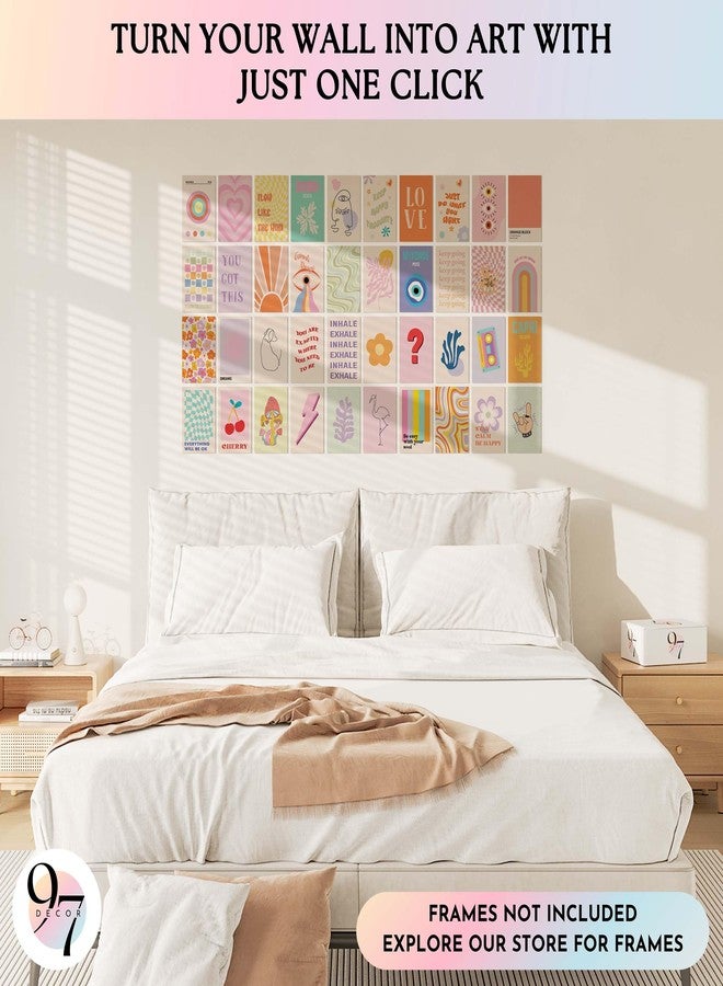 97 Decor 97 ديكور غرفة باستيل دانماركي - 40 قطعة من الملصقات اللطيفة لصور جمالية للغرفة، مجموعة كولاج حائط مميزة، ديكور حائط ملون لكلية الفنون، ديكور باستيل لغرفة نوم الفتيات المراهقات (4x6) - Image 3