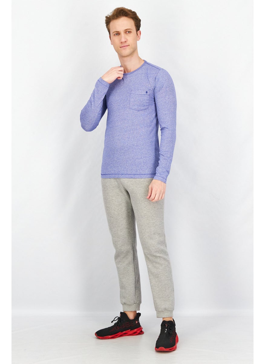 French Connection Men Crew Neck Long Sleeve Heather T-Shirt, Blue Combo  - Image 3