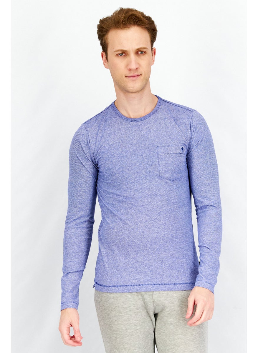 French Connection Men Crew Neck Long Sleeve Heather T-Shirt, Blue Combo  - Image 1
