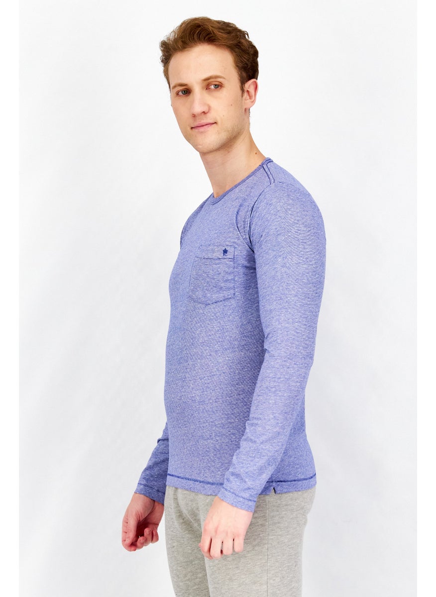 French Connection Men Crew Neck Long Sleeve Heather T-Shirt, Blue Combo  - Image 2
