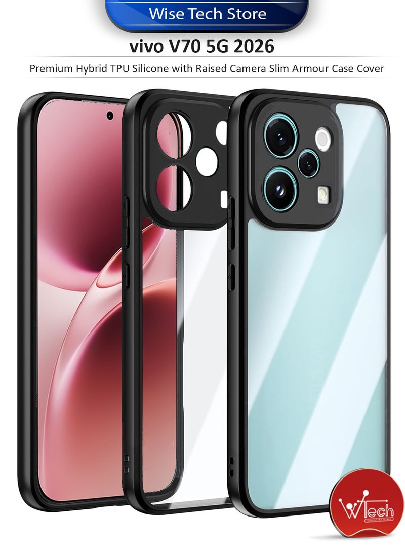 دبليو تيك غطاء حماية نحيف لهاتف vivo V70 5G 2026 مصنوع من السيليكون TPU الهجين الممتاز مع مصدات مدرعة مرتفعة (MCAPSA) - شفاف/أسود - Image 1