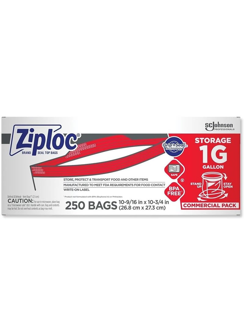 Ziploc SC Johnson Professional Ziploc Storage Bags with New Grip n Seal Technology For Food Organization and Storage Double Zipper Gallon 250 Count  - Image 1