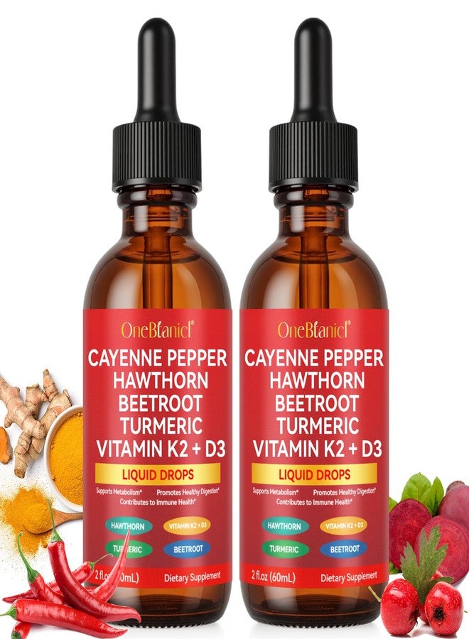 Arkture Cayenne Pepper Drops, Cayenne Pepper Hawthorn Beet Root Turmeric Vitamin K2 & D3 Liquid Supplements, 2PCS - Image 1