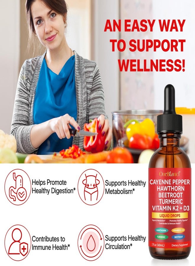 Arkture Cayenne Pepper Drops, Cayenne Pepper Hawthorn Beet Root Turmeric Vitamin K2 & D3 Liquid Supplements, 2PCS - Image 3