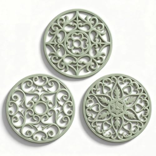 ME.FAN Trivets for Dishes/Pots/Pans, 3 Pcs Silicone Mats, Flexible/Durable/Non Slip Hot Pads to Protect Table and Counter Top (Desert Sage) - Image 1