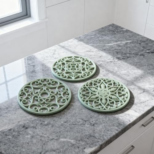 ME.FAN Trivets for Dishes/Pots/Pans, 3 Pcs Silicone Mats, Flexible/Durable/Non Slip Hot Pads to Protect Table and Counter Top (Desert Sage) - Image 3