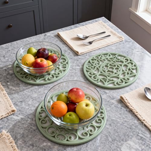 ME.FAN Trivets for Dishes/Pots/Pans, 3 Pcs Silicone Mats, Flexible/Durable/Non Slip Hot Pads to Protect Table and Counter Top (Desert Sage) - Image 2