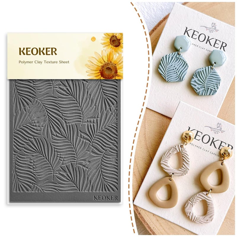 KEOKER Texture Sheets Set for Clay Works With Clay Cutter Effect as Texture Roller Sheets for Clay Earring Molds Leaf C