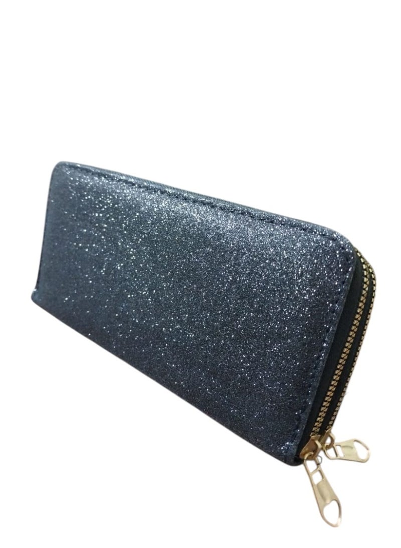 Elegant Long Evening Wallet – Half Glossy & Half Leather with Dual Zippers - Image 4
