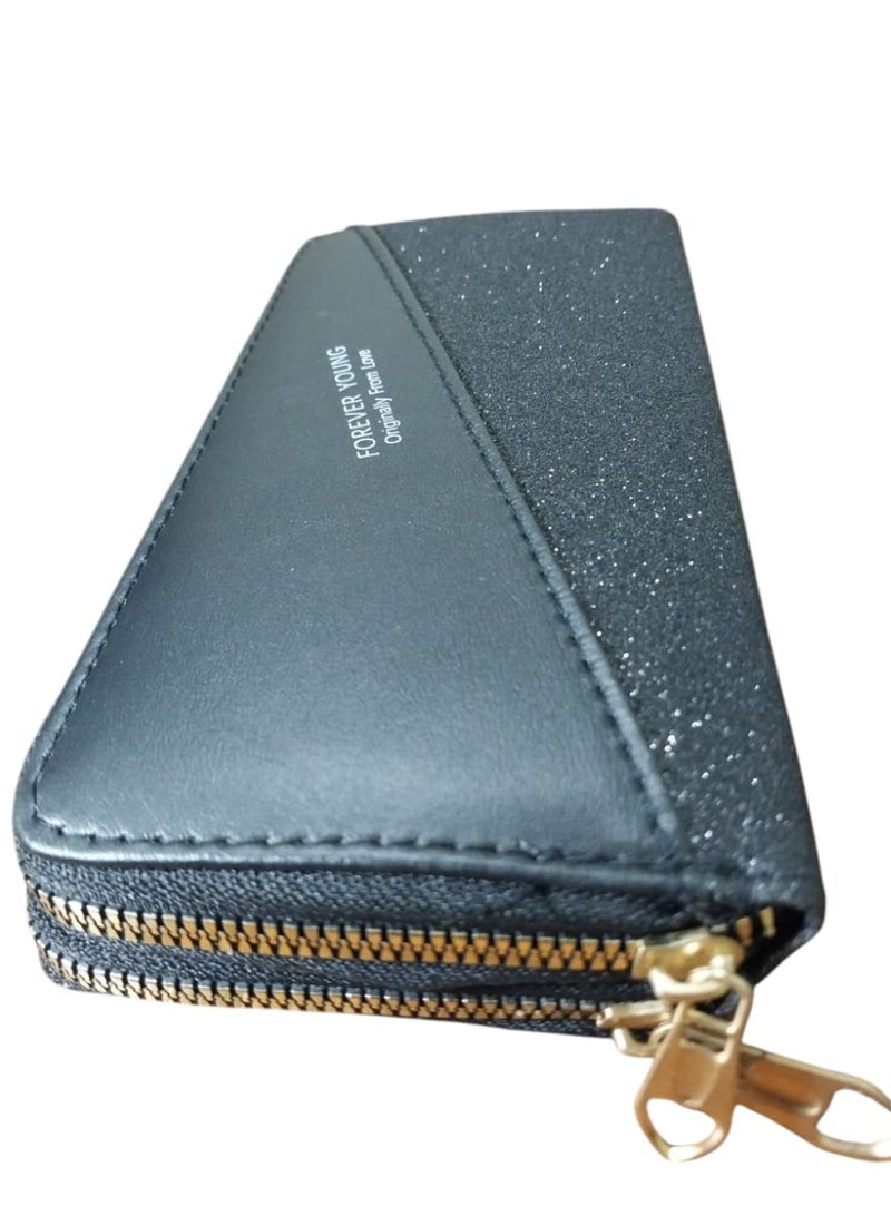 Elegant Long Evening Wallet – Half Glossy & Half Leather with Dual Zippers - Image 5