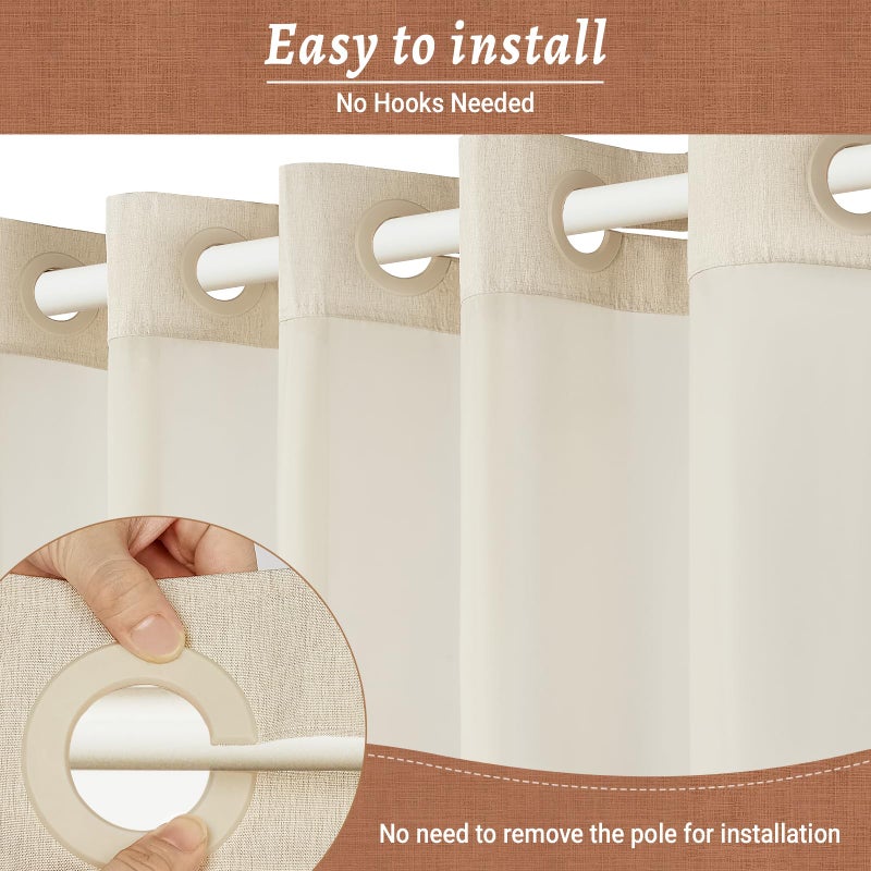 WONICY No Hook Cream Shower Curtain and Liner, Linen-Look Polyester Textured Shower Curtain with Snap in Liner, Waterproof & Washable Bath Curtains for Bathroom, 71Wx74H - Image 3