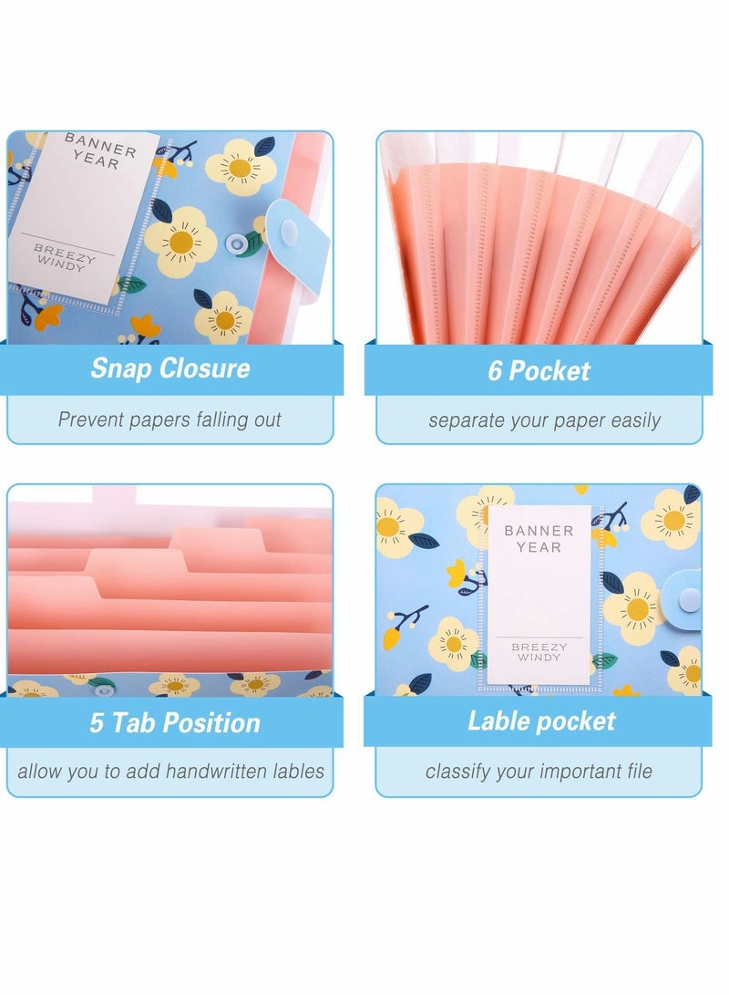 KASTWAVE 4 Pack A4 File Folder Expanding File Folder with 5 Pockets Floral Accordian File Orgsniser High Capacity for Home School Office(Green Blue Yellow Pink) - Image 4