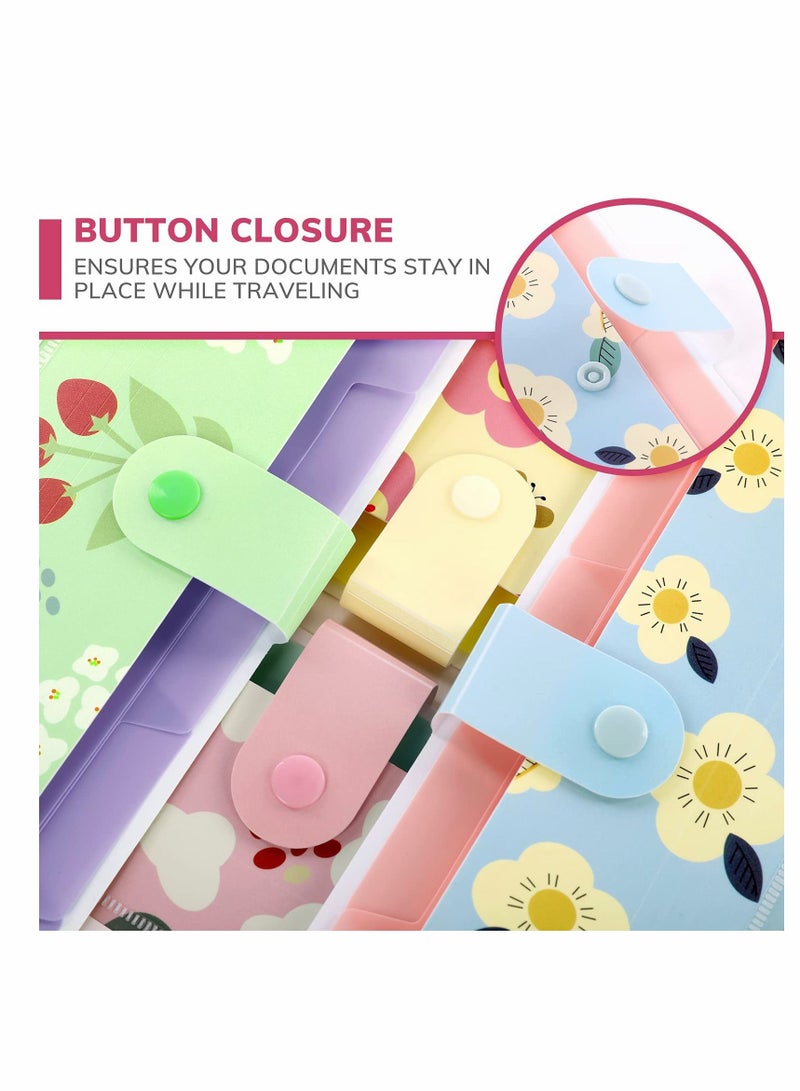 KASTWAVE 4 Pack A4 File Folder Expanding File Folder with 5 Pockets Floral Accordian File Orgsniser High Capacity for Home School Office(Green Blue Yellow Pink) - Image 3