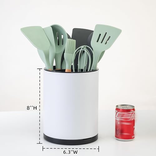 LIBODOUR Kitchen Utensil Holder Extra Large 360°Rotating For Counter Organizer Stainless Steel Storage Cooking Silverware Caddy 3 Compartment Flatware Spoon Spatula Tool Cutlery Container（White） - Image 3