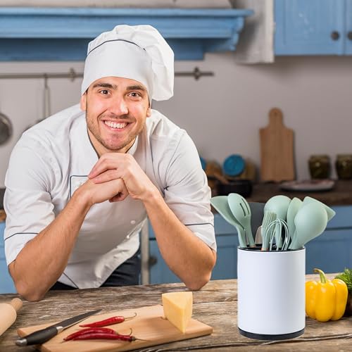 LIBODOUR Kitchen Utensil Holder Extra Large 360°Rotating For Counter Organizer Stainless Steel Storage Cooking Silverware Caddy 3 Compartment Flatware Spoon Spatula Tool Cutlery Container（White） - Image 2