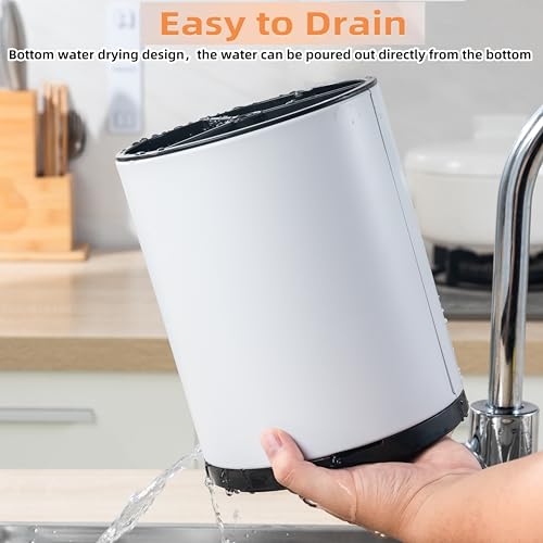 LIBODOUR Kitchen Utensil Holder Extra Large 360°Rotating For Counter Organizer Stainless Steel Storage Cooking Silverware Caddy 3 Compartment Flatware Spoon Spatula Tool Cutlery Container（White） - Image 5