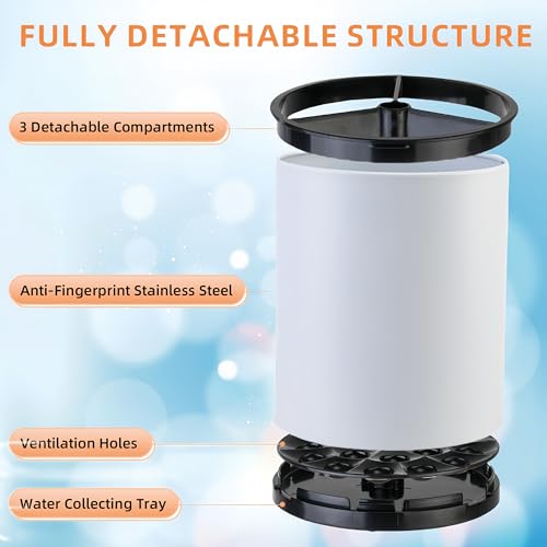 LIBODOUR Kitchen Utensil Holder Extra Large 360°Rotating For Counter Organizer Stainless Steel Storage Cooking Silverware Caddy 3 Compartment Flatware Spoon Spatula Tool Cutlery Container（White） - Image 4