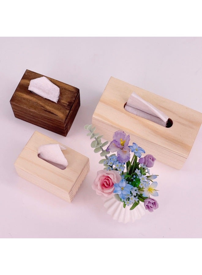 Curved Food Play House Doll House Accessories Mini 6/12 Points Wooden Tissue Paper Box Can Be Opened Without Paper-Color:Small Wood-colored Paper Box  - Image 3