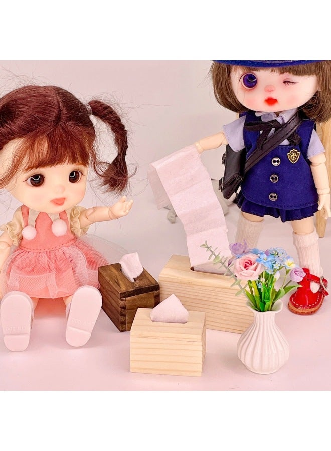 Curved Food Play House Doll House Accessories Mini 6/12 Points Wooden Tissue Paper Box Can Be Opened Without Paper-Color:Small Wood-colored Paper Box  - Image 2