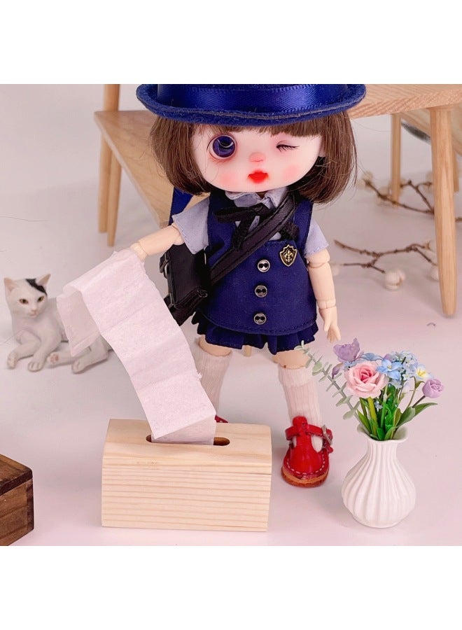 Curved Food Play House Doll House Accessories Mini 6/12 Points Wooden Tissue Paper Box Can Be Opened Without Paper-Color:Small Wood-colored Paper Box  - Image 5