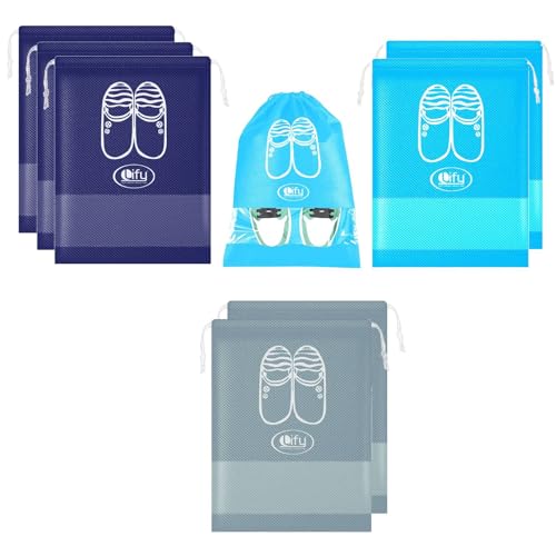 Lify Portable Travel Shoe Bags Shoe Organizer Space Saving Storage Bags- Medical Blue (3pcs), Navy Blue (3 pcs) & Light Grey (2 Pcs) 16 X 12'' Inches- 8 Piece Pack - Image 1