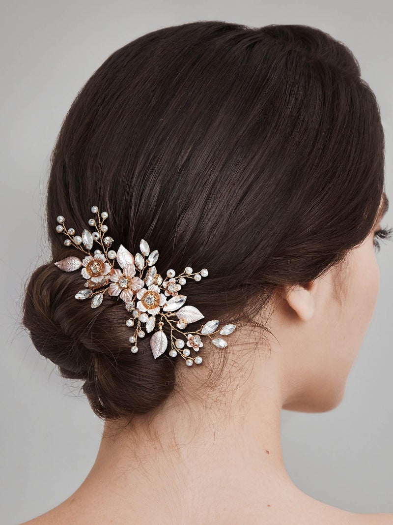 SWEETV Hair Comb, Handmade Rose Gold Bridal Hair Accessory for Weddings and Brides - 4.72 * 2.75 Inch, 2.Rose Gold - Image 4