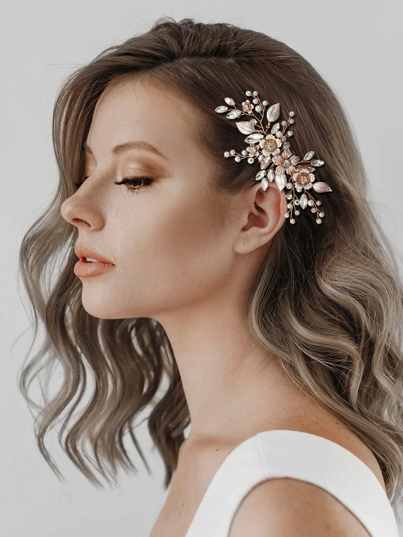SWEETV Hair Comb, Handmade Rose Gold Bridal Hair Accessory for Weddings and Brides - 4.72 * 2.75 Inch, 2.Rose Gold - Image 3