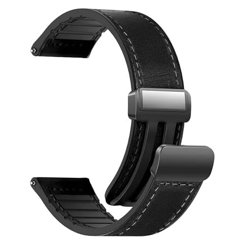 ACM Watch Strap Leather Magnetic Silicone 20mm compatible with Garmin Vivomove Smartwatch Belt Luxury Band Black - Image 3