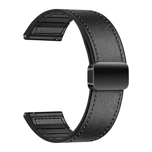 ACM Watch Strap Leather Magnetic Silicone 20mm compatible with Garmin Vivomove Smartwatch Belt Luxury Band Black - Image 1