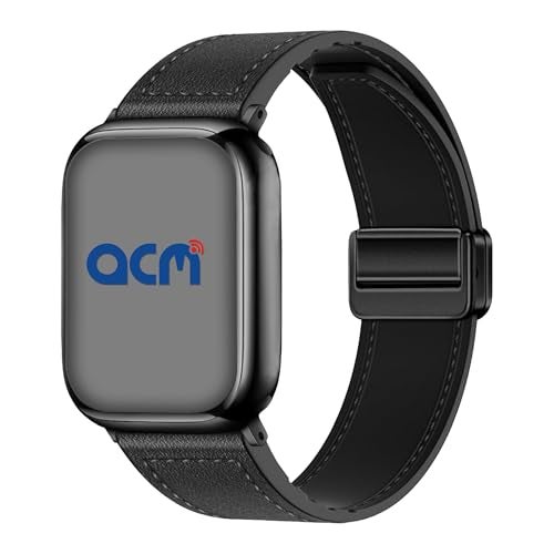 ACM Watch Strap Leather Magnetic Silicone 20mm compatible with Garmin Vivomove Smartwatch Belt Luxury Band Black - Image 2