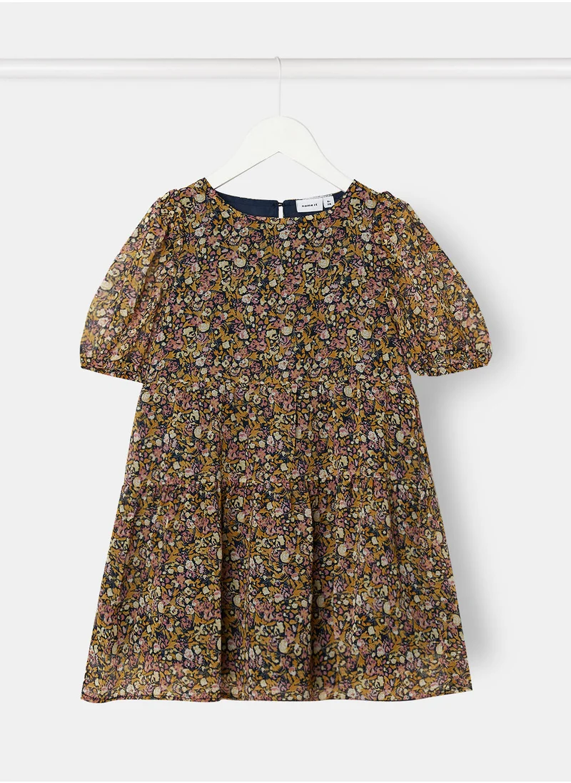 NAME IT Girls Floral Puff Sleeve Dress