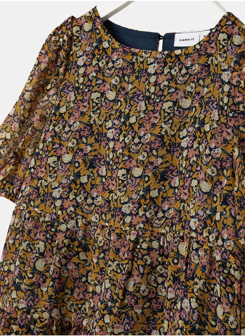 NAME IT Girls Floral Puff Sleeve Dress